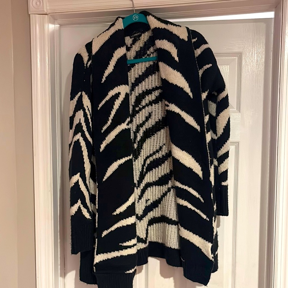 Express Black and Cream Geometric Cardigan Sweater